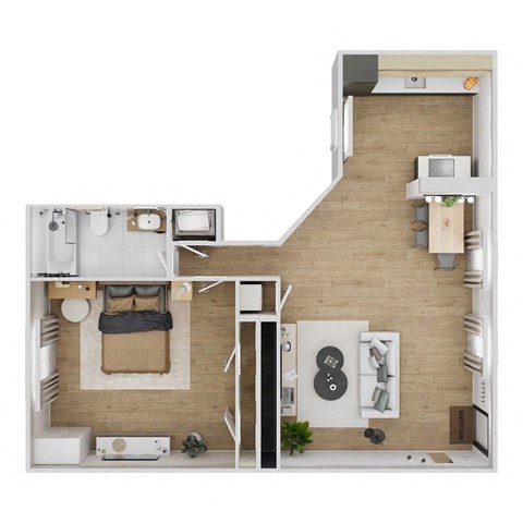 Floor plan for 1 bed, 1 bath, 544 sqft